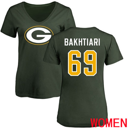 Green Bay Packers Green Women #69 Bakhtiari David Name And Number Logo Nike NFL T Shirt